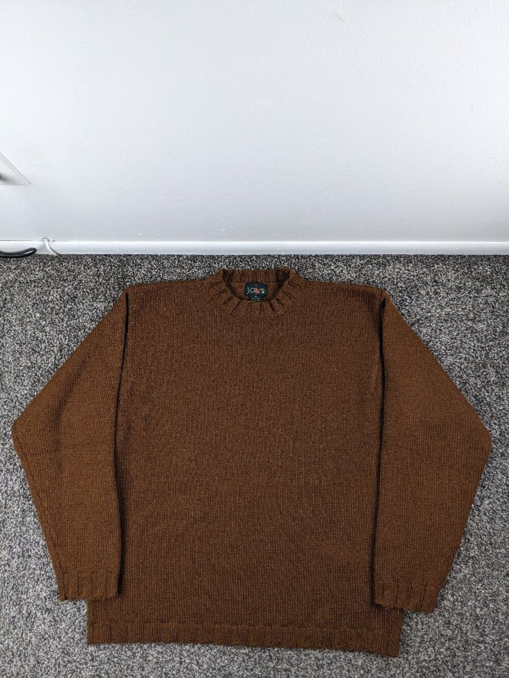 Vintage J Crew Sweater Oarsman Shetland Wool Crewneck Ribbed Brown Mens Medium